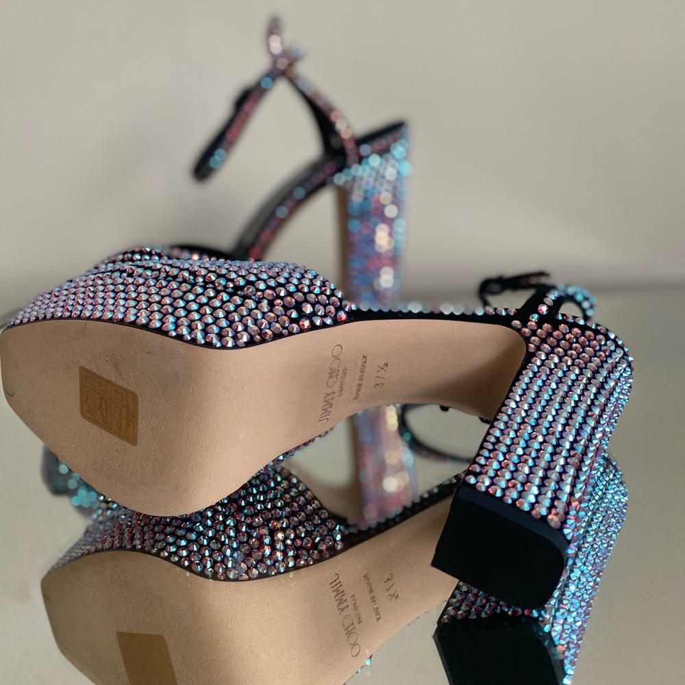 New Jimmy Choo Sacaria 120 Embellished Platform High Sandals $2,150 37.5 - Picture 9 of 13
